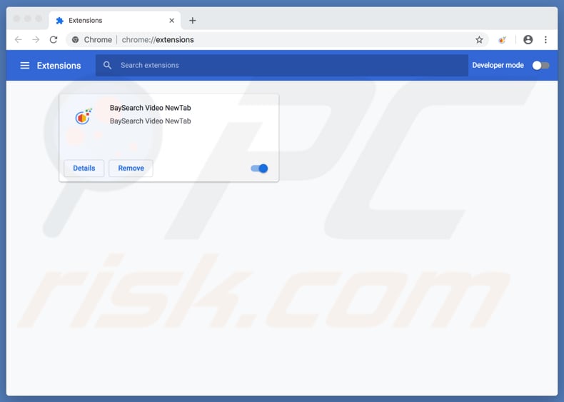 BaySearch Video app geinstalleerd op Google Chrome