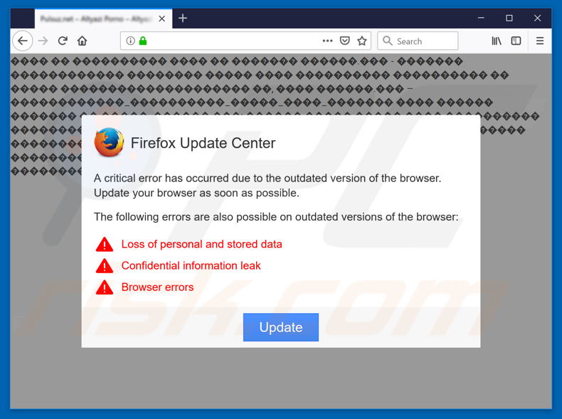 Chrome Update Center misleidende website geopend met Mozilla Firefox browser