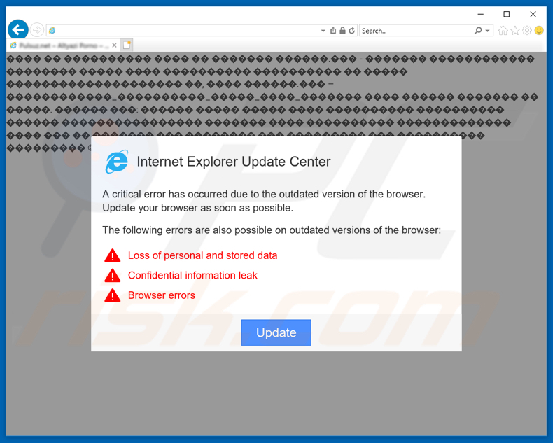 Chrome Update Center misleidende website geopend met de Internet Explorer browser