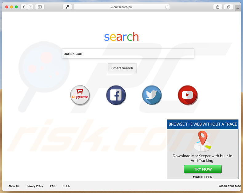 cultsearch.pw browserkaper op een Mac computer