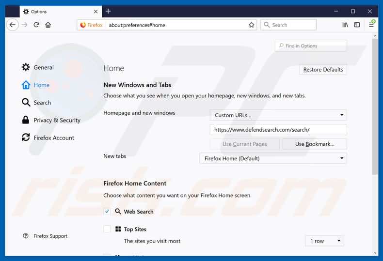 Verwijder de defendsearch.com startpagina uit Mozilla Firefox
