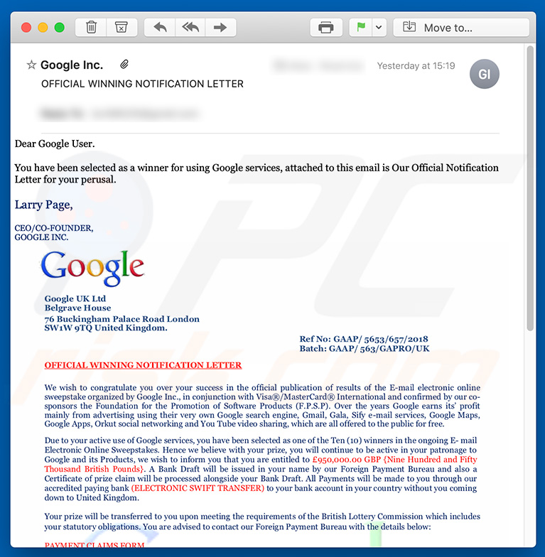 Google winner email-spamcampagne