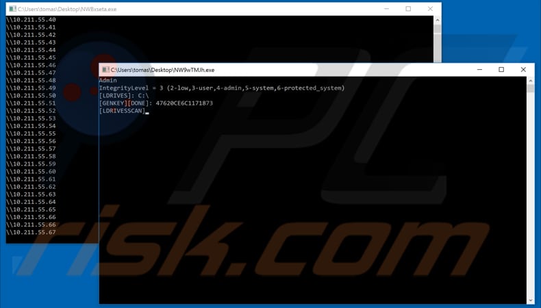 Command Prompt-vensters geopend door ITLOCK tijdens versleuteling