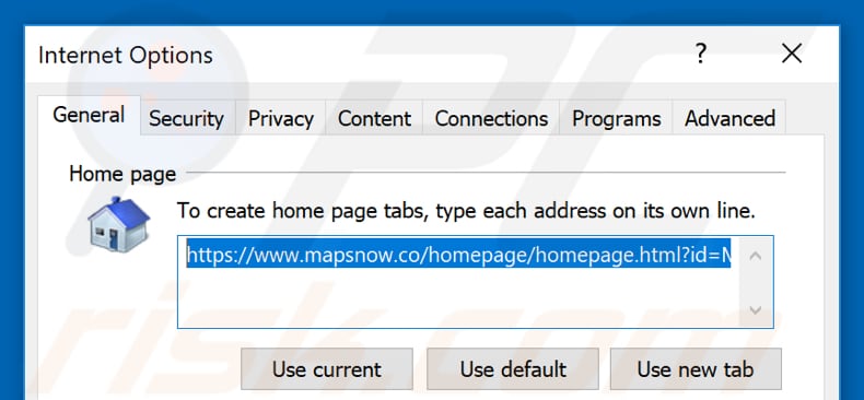 verwijder mapsnow.co uit Internet Explorer als startpagina
