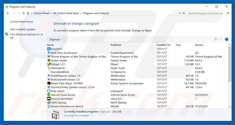 mapsnow.co browserkaper deinstalleren via Configuratiescherm