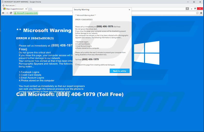 Microsoft Warning Alert full screen