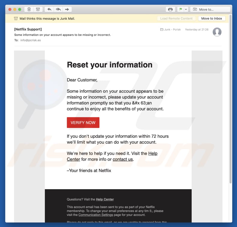 Netflix Email Virus spamcampagne