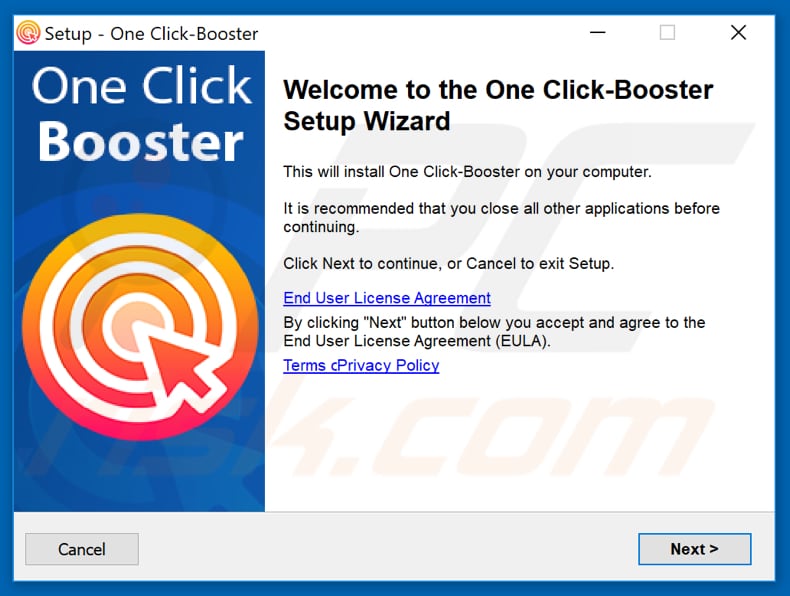 One Click Booster installatie setup