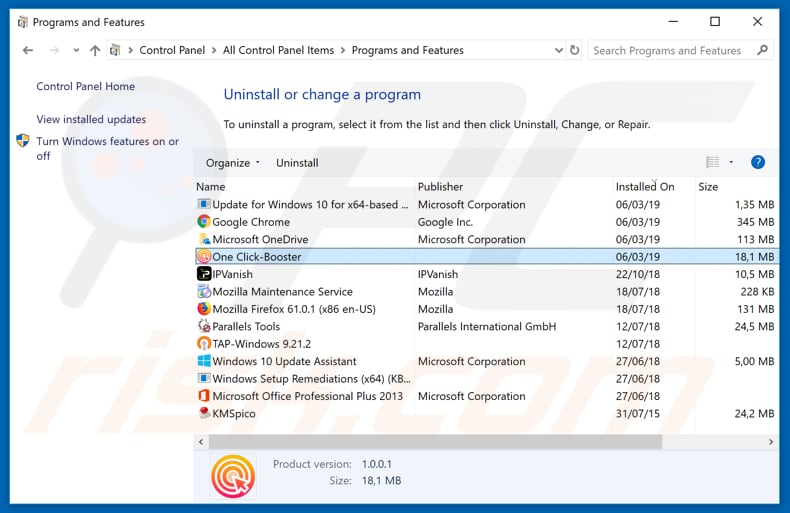 One Click Booster adware verwijderen via Configuratiescherm