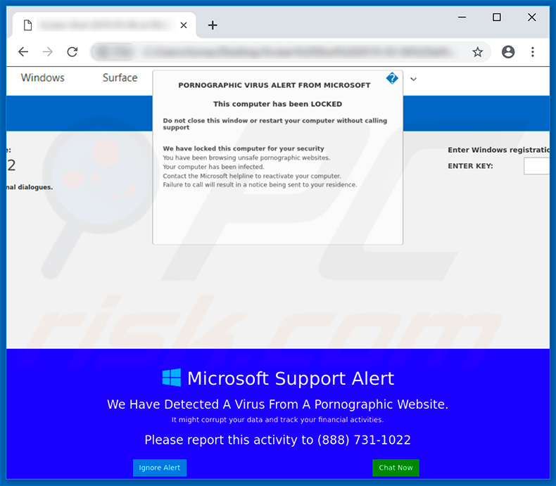 PORNOGRAPHIC VIRUS ALERT FROM MICROSOFT oplichting