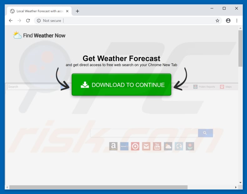 Website die Find Weather Now browserkaper promoot