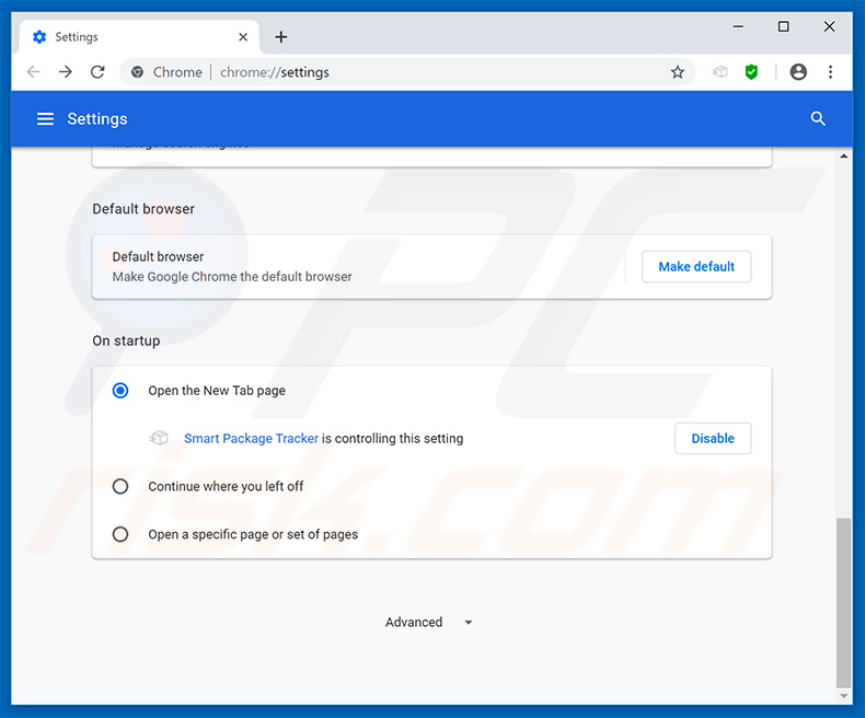 Verwijdering smartpackagetracker.com fuit Google Chrome startpagina