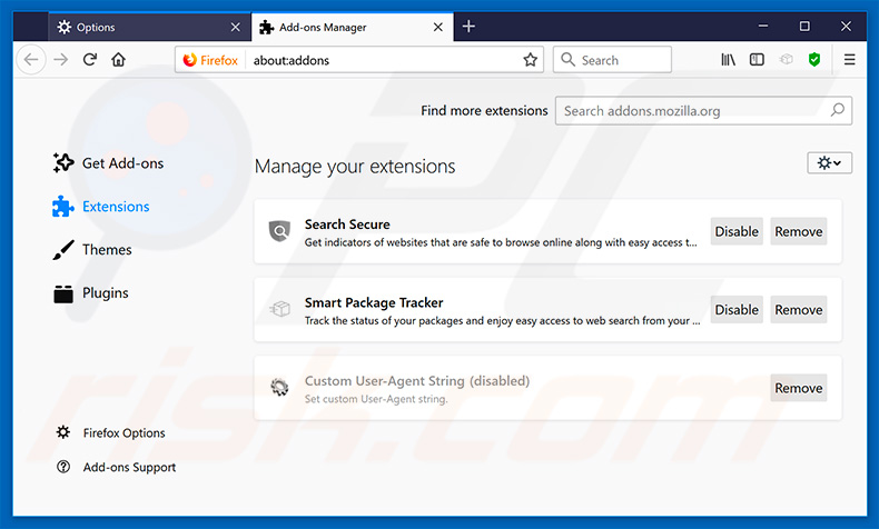 Verwijdering smartpackagetracker.com gerelateerde Mozilla Firefox extensies