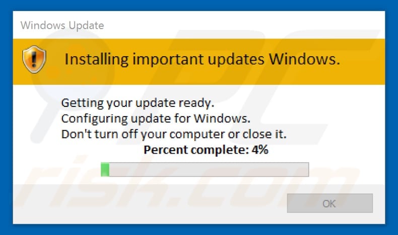 valse windows update pop-up die verschijnt tijdens de Tfude versleuteling