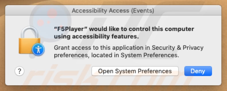 F5 Player vraagt toestemming om de computer te controleren door toegankelijkheidsfuncties te gebruiken