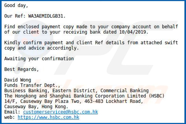 een andere variant van het HSBC email virus