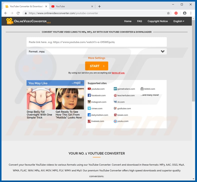 onlinevideoconverter[.]com pop-up doorverwijzingen