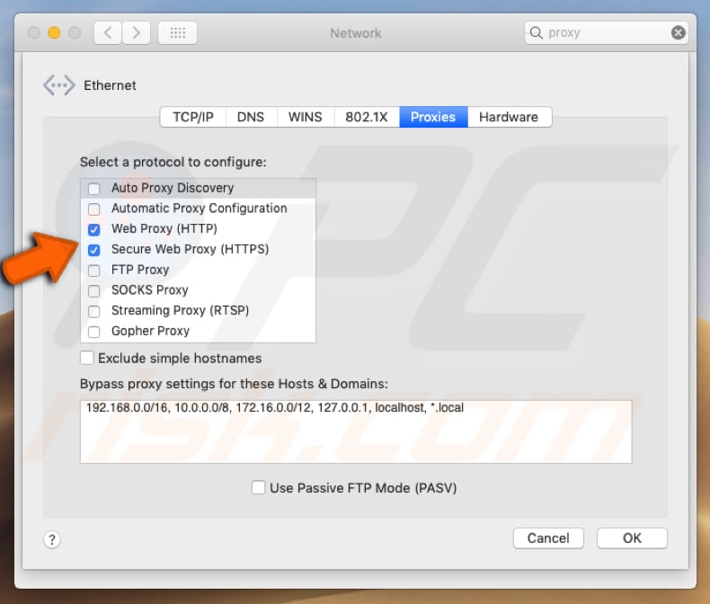 wijzig de proxy settings die veranderd werden door Spi stap 3