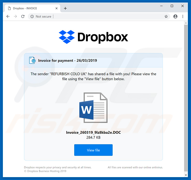 Tinynuke kwaadaardige bijlage Dropbox downloaden