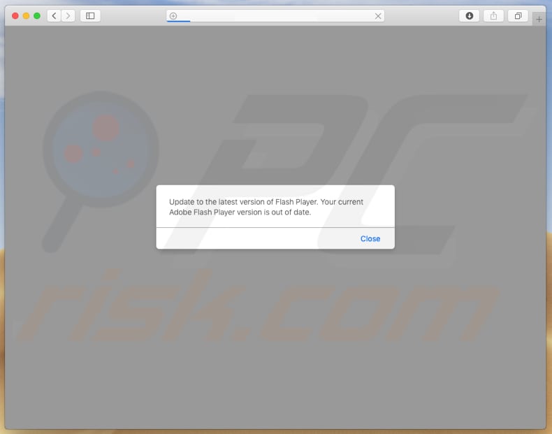 pop-up window meldt dat de huidige Adobe Flash Player versie verouderd is