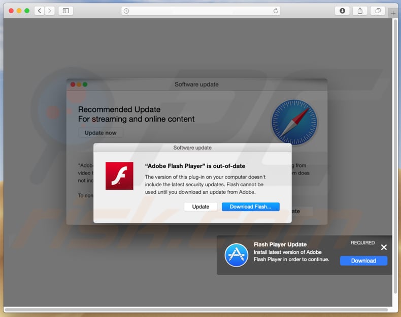 pop-up window dat aanmoedigd om de valse Adobe Flash Player te downloaden