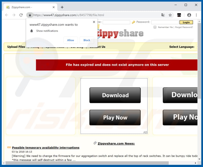 Zippyshare pop-up doorverwijzingen