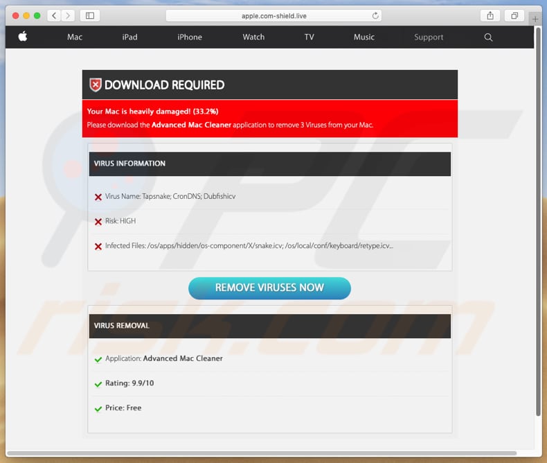 apple.com-shield[.]live tweede pagina toont valse detecties