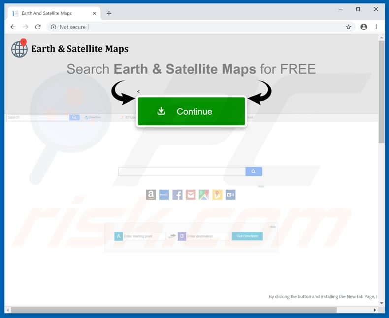 Website die de Earth And Satellite Maps browser hijacker promoot