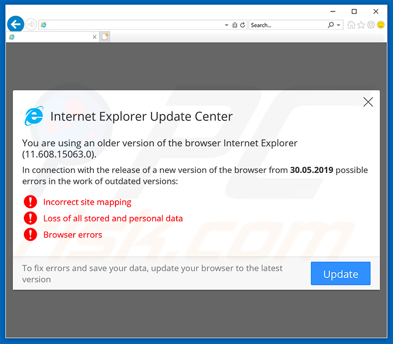 Website meodigt bezoekers aan om de Internet Explorer webbrowser te updaten