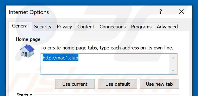 Verwijdering mao1.club uit Internet Explorer startpagina