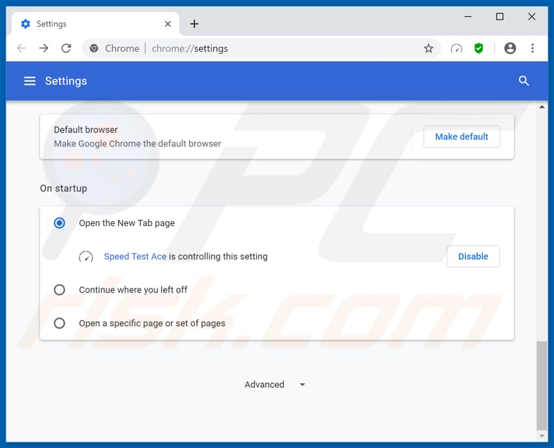Verwijdering speedtestace.co uit Google Chrome startpagina