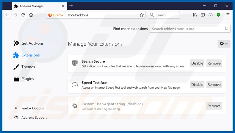 Verwijdering speedtestace.co gerelateerde Mozilla Firefox extensies