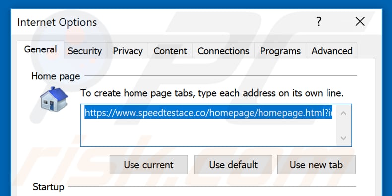 Verwijdering speedtestace.co uit Internet Explorer startpagina