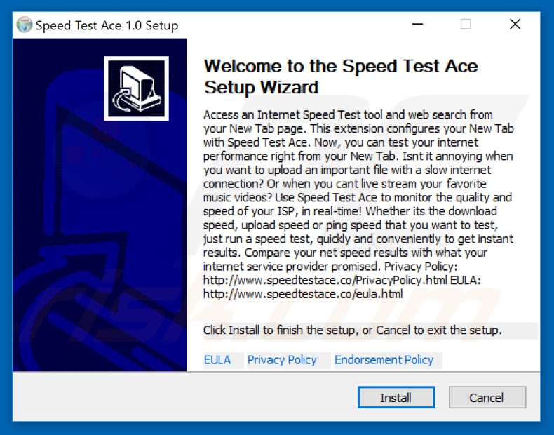 Officiële Speed Test Ace browserkaper installatie setup