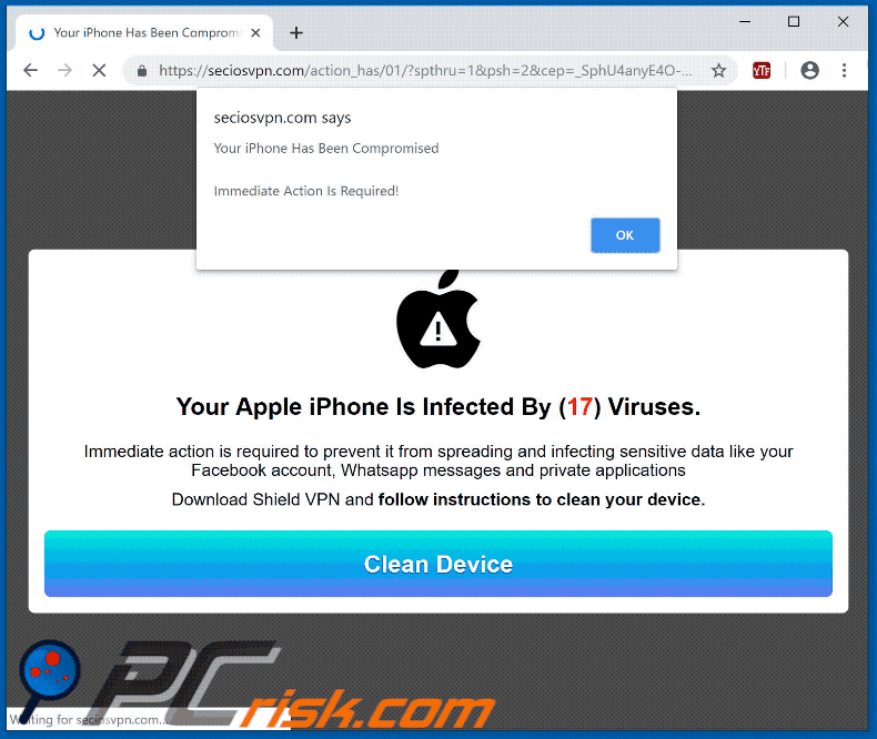 Your Apple iPhone Is Infected By (17) Viruses oplichting (GIF)