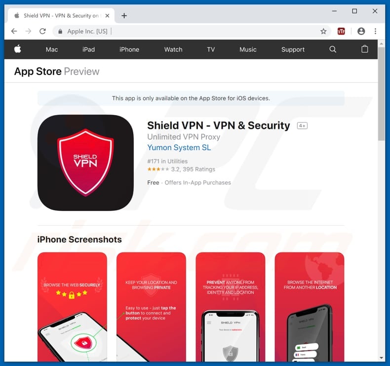 Shield VPN app gepromoot door een oplichtingswebsite