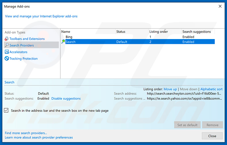 Removing search.heasyweatherforecast.com from Internet Explorer default search engine