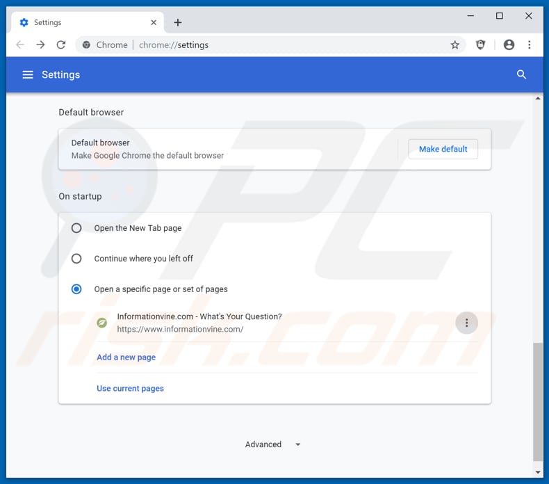Verwijdering informationvine.com uit Google Chrome startpagina