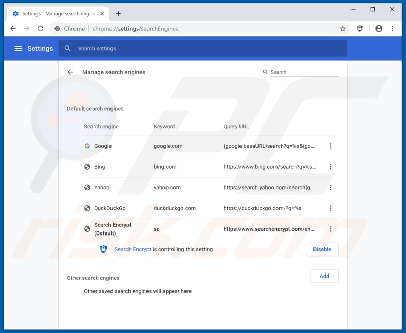 Verwijding informationvine.com uit Google Chrome standaard zoekmachine