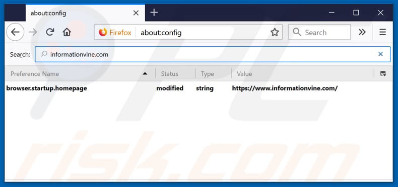 Verwijdering informationvine.com uit Mozilla Firefox standaard zoekmachine