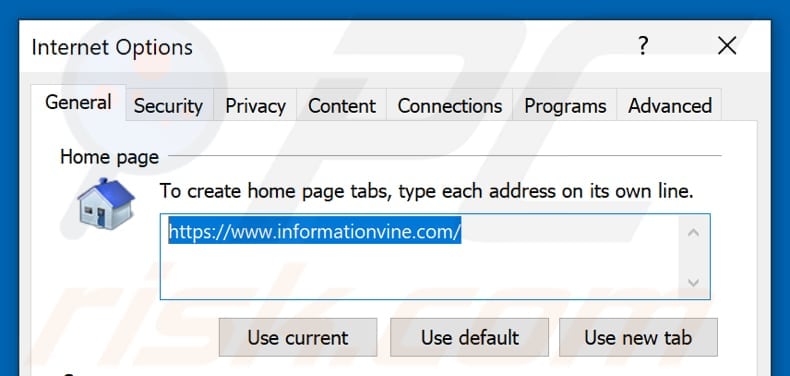 Verwijdering informationvine.com uit Internet Explorer startpagina