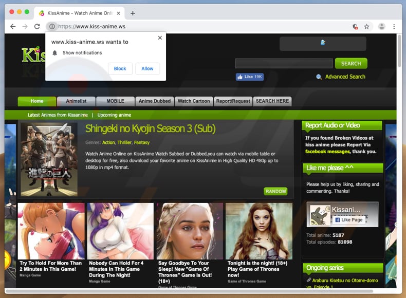 Kissanime pop-up doorverwijzingen