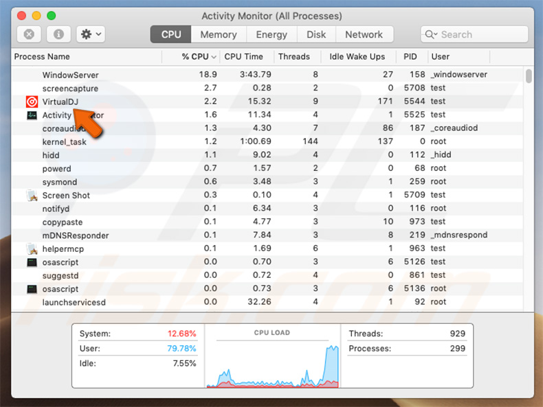 LoudMiner virus loopt als VirtualDJ applicatie in Taakbeheer