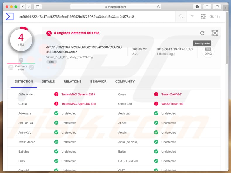 setup van een gekraakte VST die gedetecteerd wordt als een bedreiging