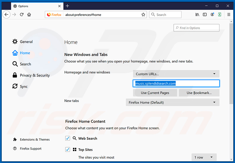 Verwijdering splendidsearch.com uit Mozilla Firefox startpagina