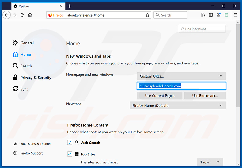 Verwijdering splendidsearch.com uit Mozilla Firefox startpagina
