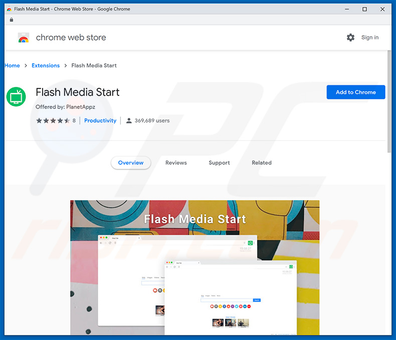 Flash Media Start browserkaper in Google Chrome Webwinkel