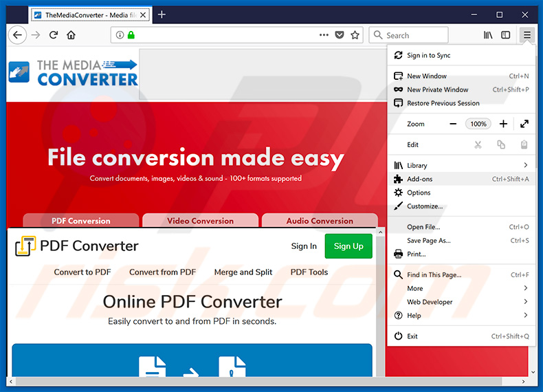 Verwijdering TheMediaConverter Promos ads uit Mozilla Firefox stap 1