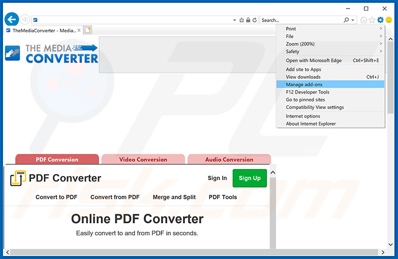 Verwijdering TheMediaConverter Promos ads uit Internet Explorer stap 1