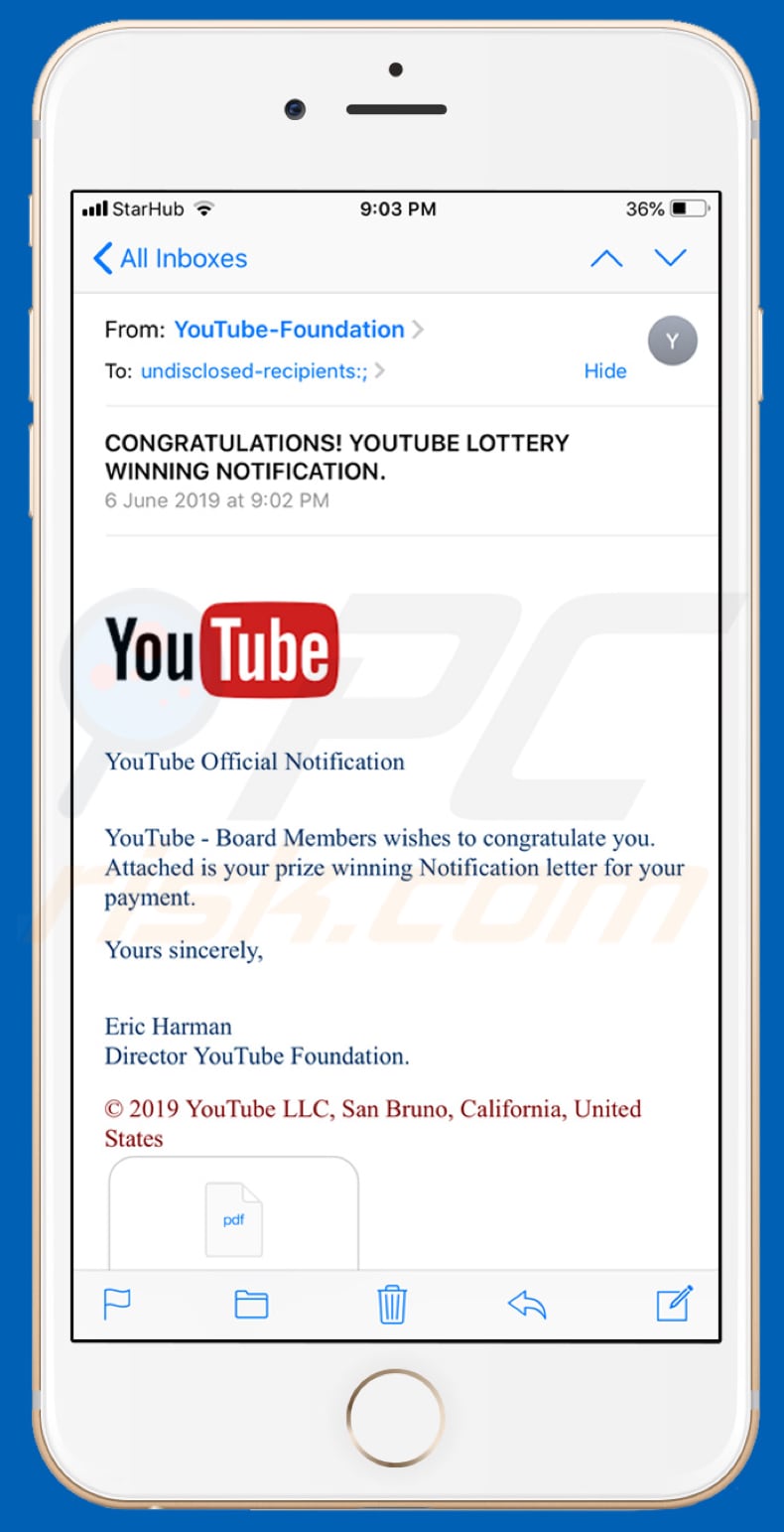 Youtube Lottery oplichting